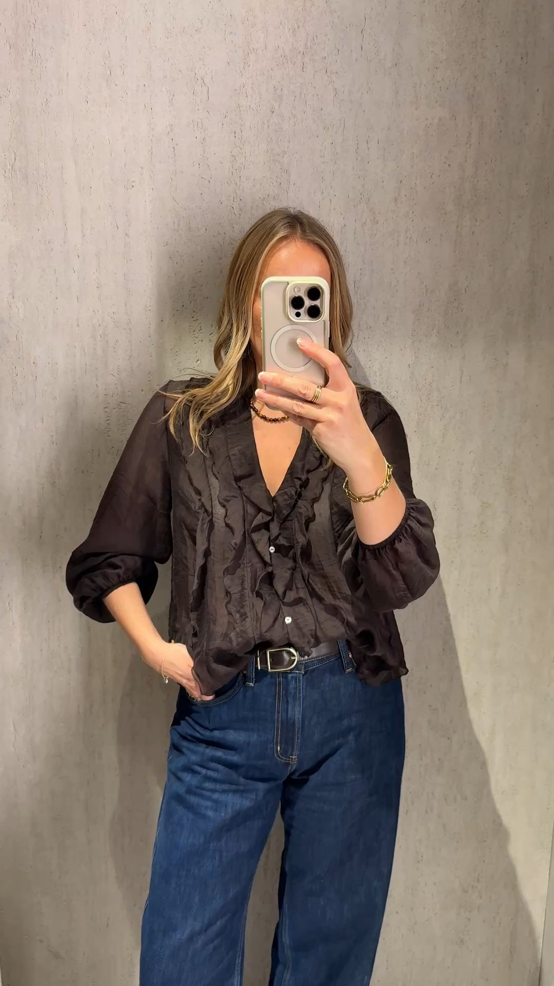Great ruffle blouse 
A touch sheer , crinkled fabric. 
Great with jeans for date night , pub , nice dinner etc 
Style with a tailored trouser or leather pencil skirt to elevate and add jewellery 😉

Wearing a large 


#LTKuk #LTKautumn #LTKdatenight