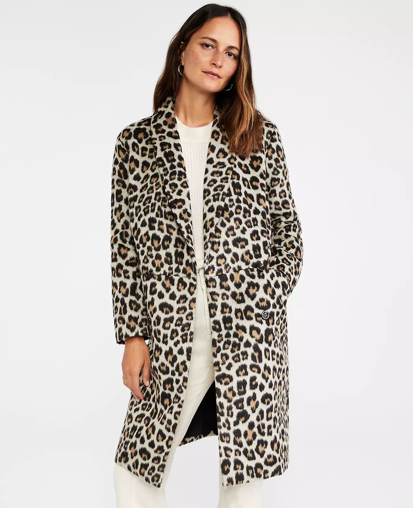 Brushed Leopard Print Shawl Collar Cocoon Coat | Ann Taylor | Ann Taylor (US)