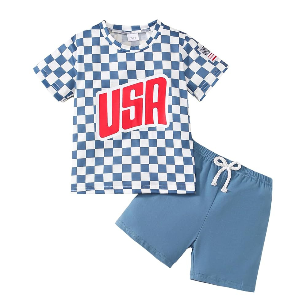 Little Boy 4th of July Outfit USA American Flag T-shirt+Casual Shorts Independence Day Clothes | Amazon (US)