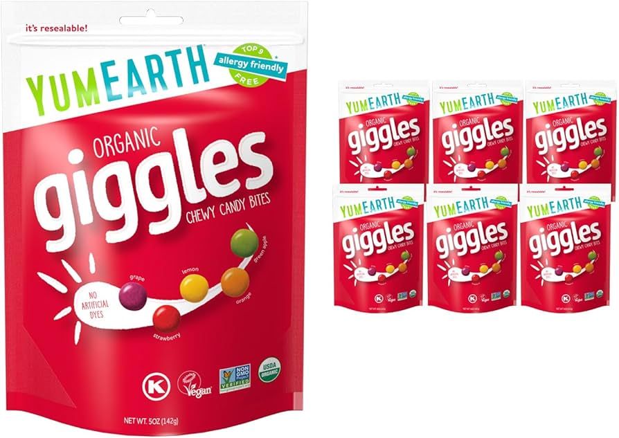 YumEarth Organic Giggles Chewy Candy – Allergy Friendly, No Dyes, Non GMO, Gluten Free, Fruit F... | Amazon (US)