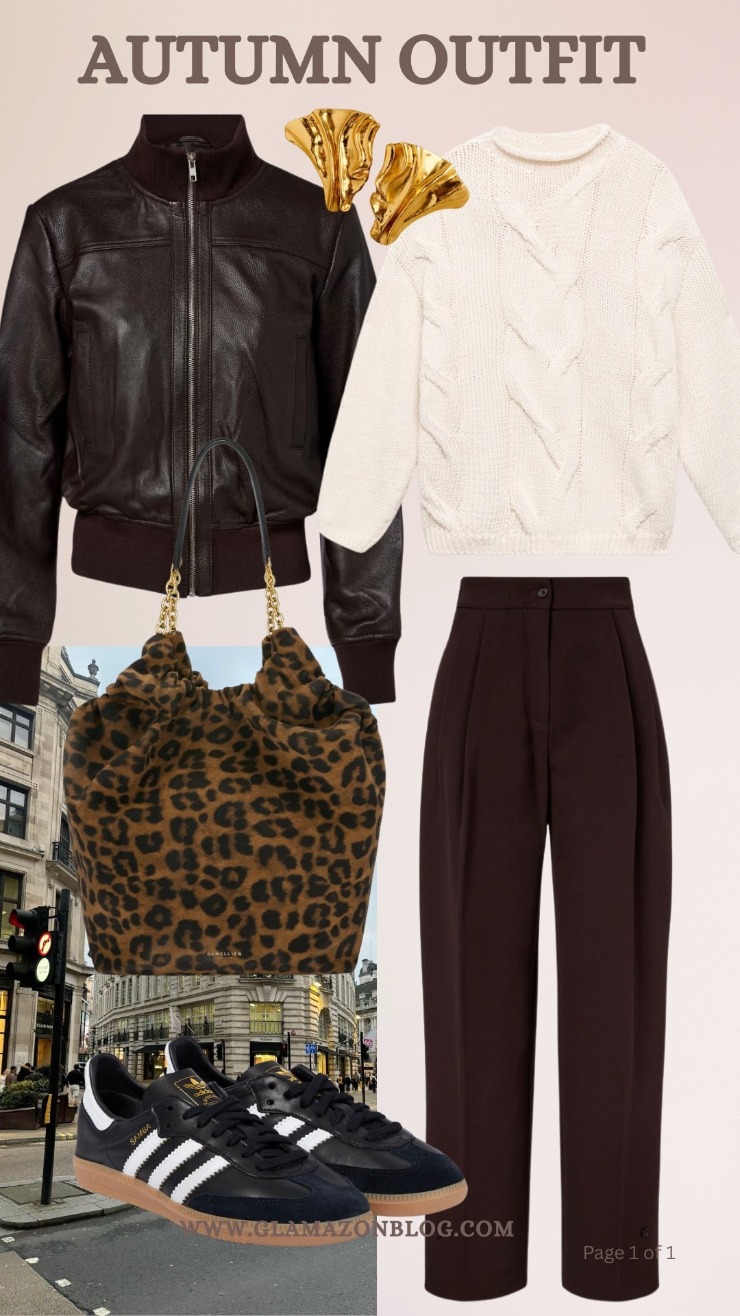 Autumn outfit, brown trousers, leather bomber, leopard print bag, chunky knit, mango outfit, adidas samba 

#LTKeurope #LTKFashionMonth #LTKautumn