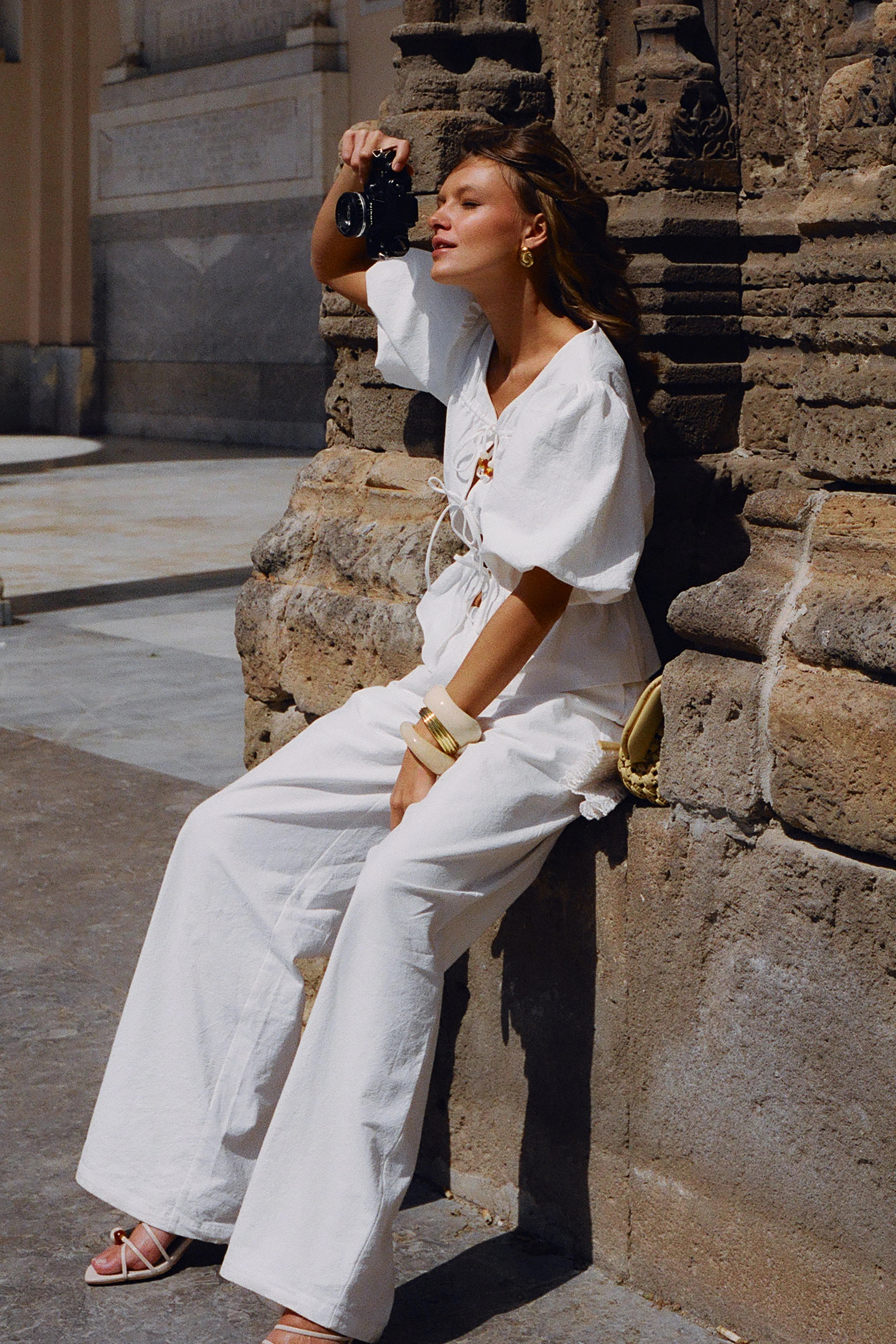 Janayia Cotton Wide Leg Pants - White | MESHKI US