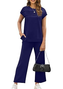 WIHOLL Two Piece Sets for Women Summer Travel Vacation Outfits Cap Sleeve Lounge Matching Sets Wi... | Amazon (US)