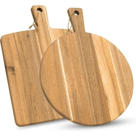 Acacia Wood Cutting Board 2 Pack with Handle, Wooden Charcuterie Board Large Paddle Carving Chopping Board Set, Serving Tray for Cheese Meat Fruit Pizza Bread Baking | Walmart (US)