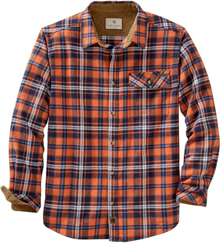 Legendary Whitetails Men's Buck Buck Camp Flannel Shirt, Long Sleeve Plaid Button Down Casual Shirt for Men with Corduroy Cuffs, Cobalt Blaze Plaid, Small | Amazon (US)