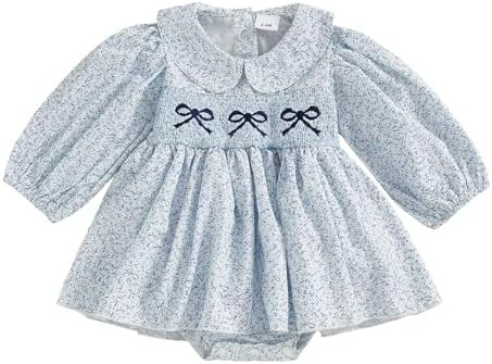 Summer Baby Girls Clothes Floral Short Sleeve Romper Dress Tutu Bodysuit Doll Collar Jumpsuit One... | Amazon (US)