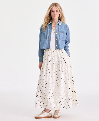 Women's Dot-Print Tiered Midi Skirt | Macy's