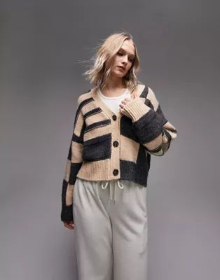 Topshop knit checkerboard and stripe cardi in multi | ASOS (Global)