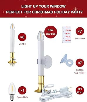 6-Pack Electric Christmas Window Candle Lights with Golden Plated Base, C7 LED Bulb Window Candle... | Amazon (US)