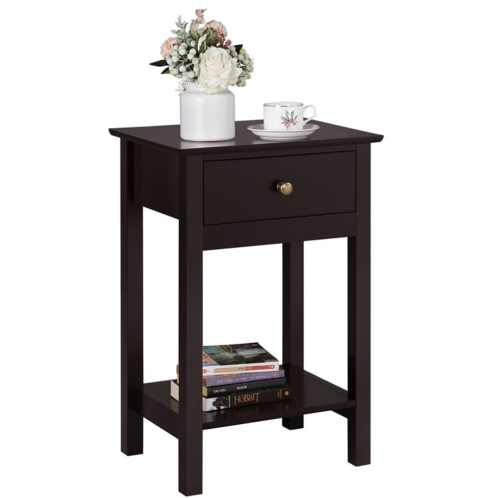 Easyfashion Transitional 1-Drawer Wood Nightstand with Lower Shelf, Espresso Finish | Walmart (US)