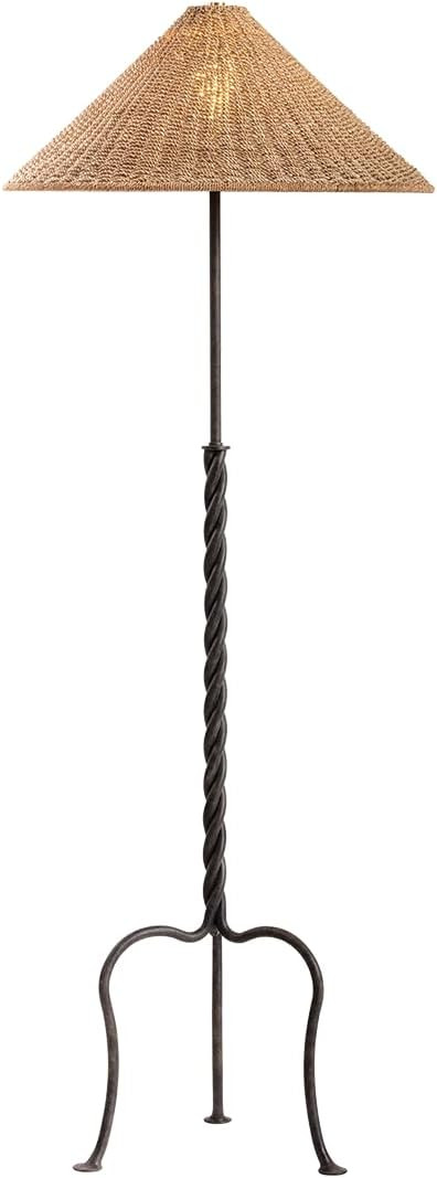 Troy Lighting Francisco Floor Lamp | French Iron Finish | Twisted Stem Tripod Base | Woven Natura... | Amazon (US)