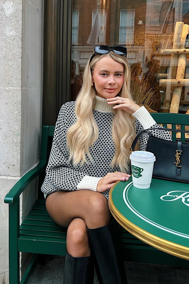 Monochrome Roll Neck Oversized Knit Jumper | In The Style (UK)