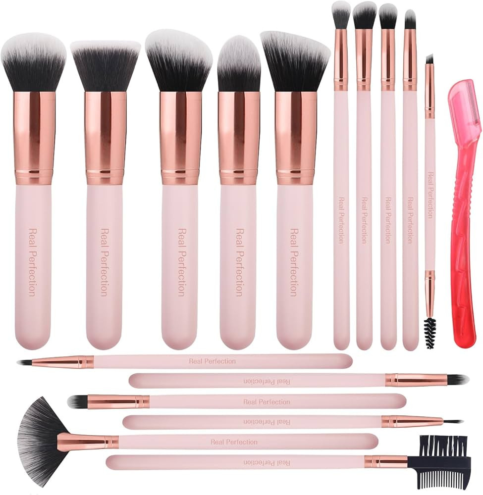 Real Perfection Makeup Brush Set 16 Pcs with 1 Eyebrow Razor Premium Synthetic Foundation Powder ... | Amazon (US)