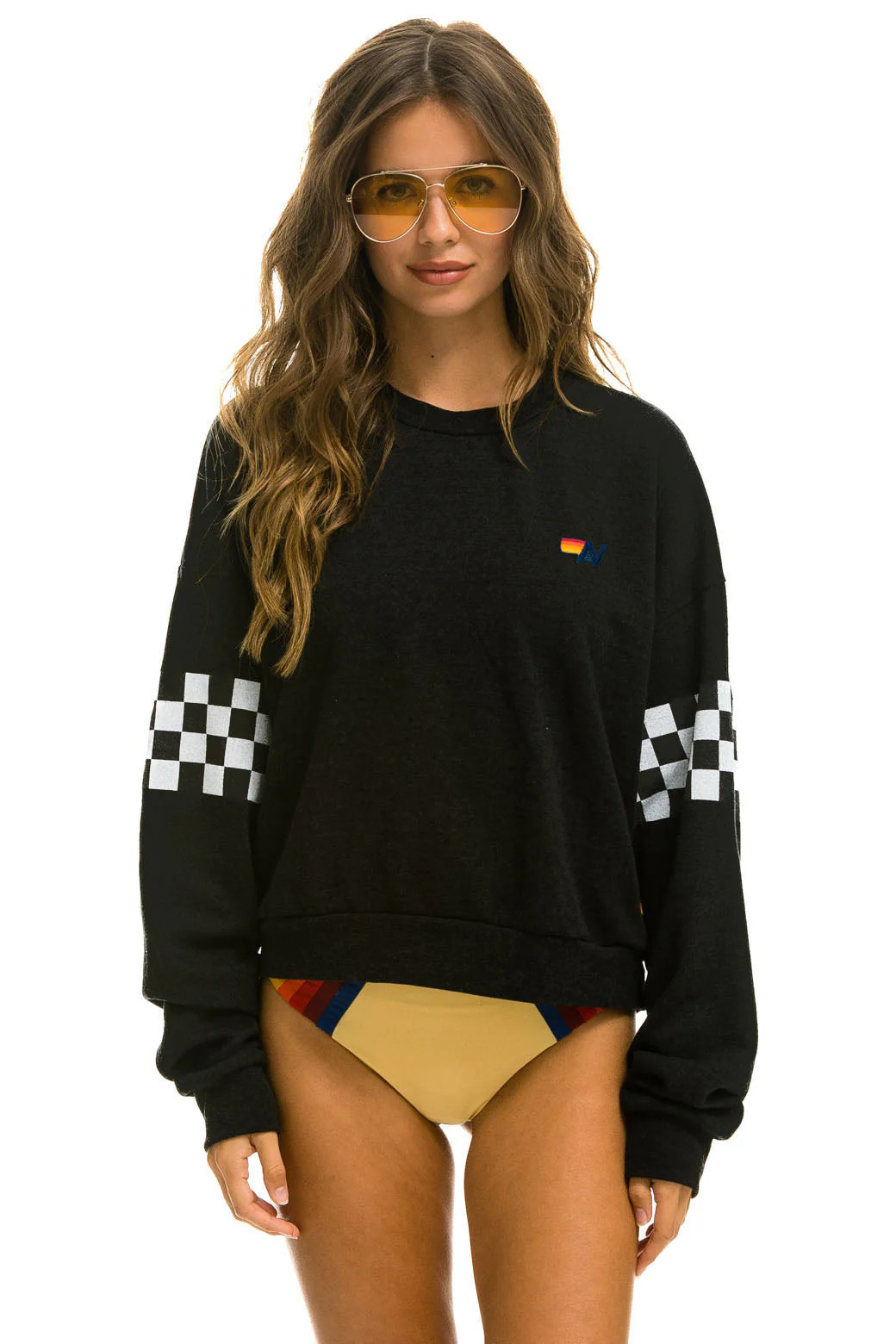 Women's Check 2 Sleeve Sweatshirt Black | Blue & Cream