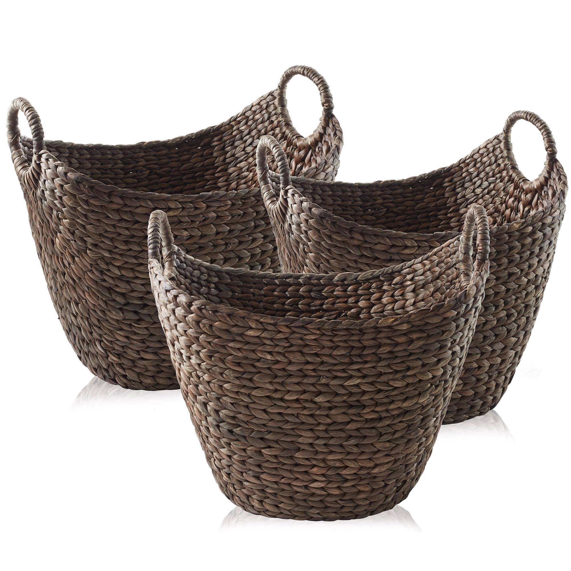 Casafield Set of 3 Multipurpose Boat Baskets with Handles - Espresso, Woven Water Hyacinth Storag... | Amazon (US)
