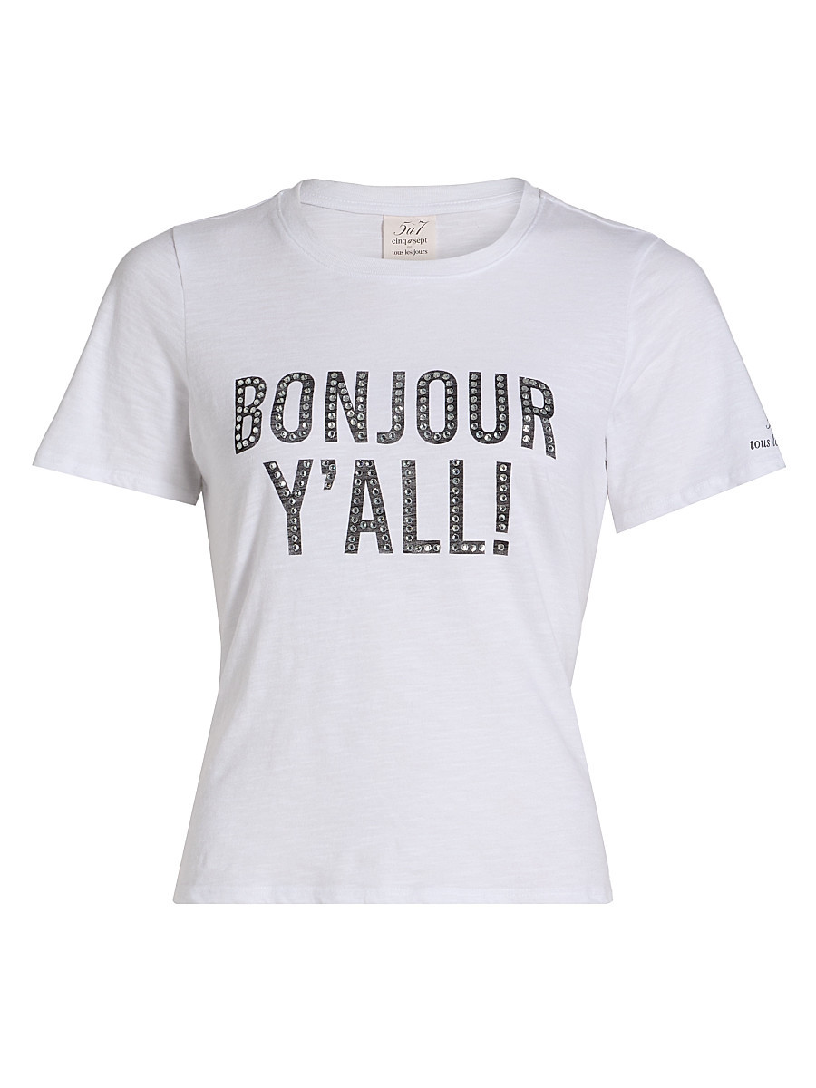 Women's Heatset Bonjour Y'all Graphic Cotton T-Shirt - White Black - Size Small | Saks Fifth Avenue