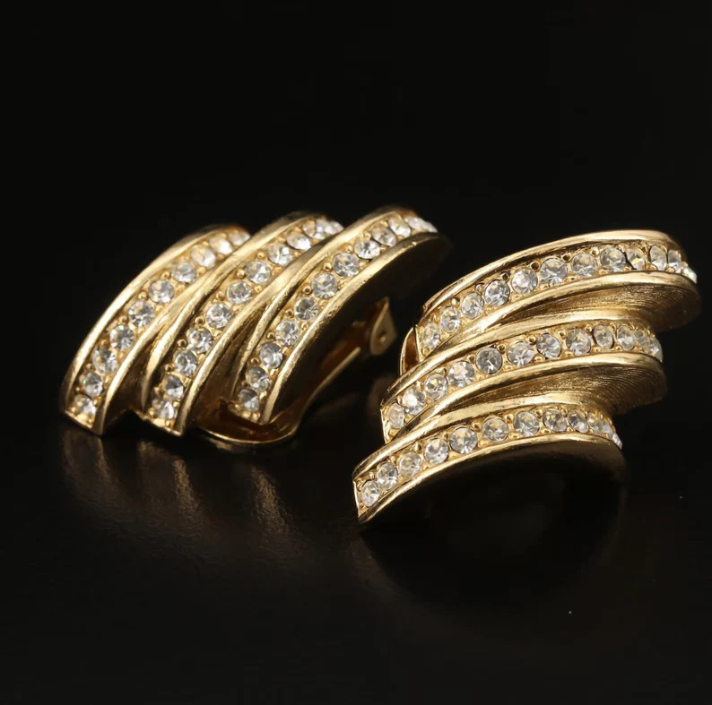 Vintage Christian Dior Rhinestone Clip-on Earrings - Etsy | Etsy (US)