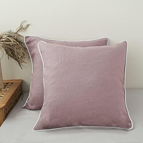 Simple&Opulence 100% Linen Euro Shams with White Trim Inserted Edges 26x26 Inch Stone Washed Pillow  | Amazon (US)