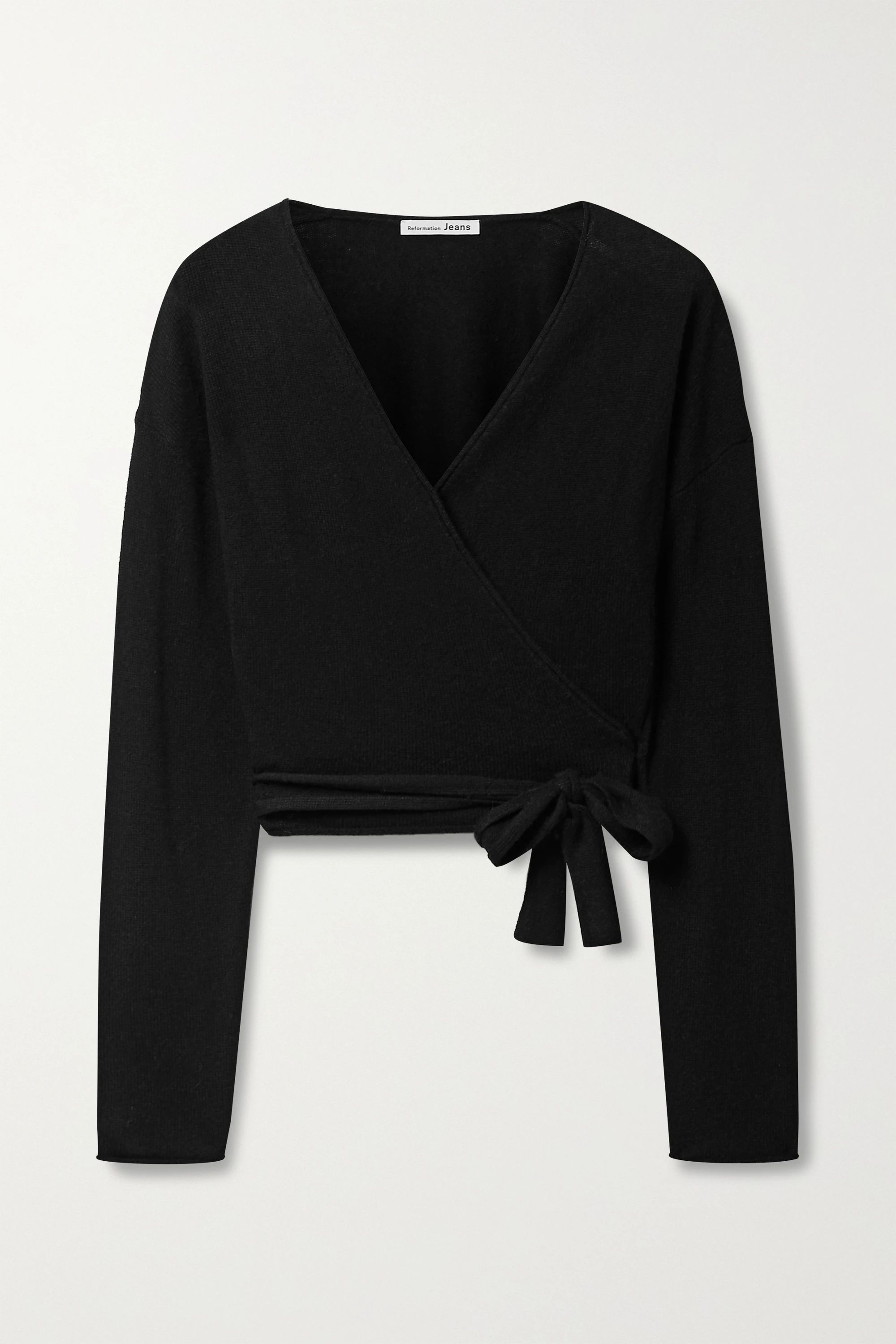 Black + NET SUSTAIN cropped cashmere wrap top | Reformation | NET-A-PORTER | NET-A-PORTER (US)