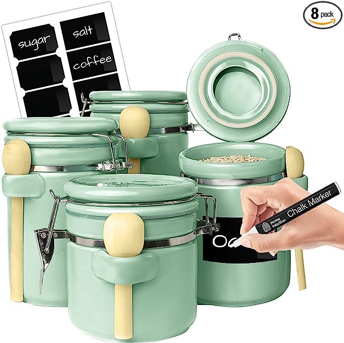 Home Intuition 4-Piece Ceramic Kitchen Canisters Set, Airtight Containers with Wooden Spoons Reus... | Amazon (US)