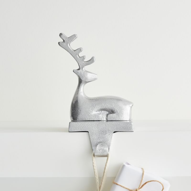 Silver Sitting Reindeer Christmas Stocking Hook + Reviews | Crate and Barrel | Crate & Barrel