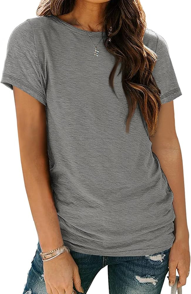AUTOMET Women's Soft Basic Short Sleeve T-Shirt, Round Neck Tops Summer Casual Tee for Spring Shi... | Amazon (US)