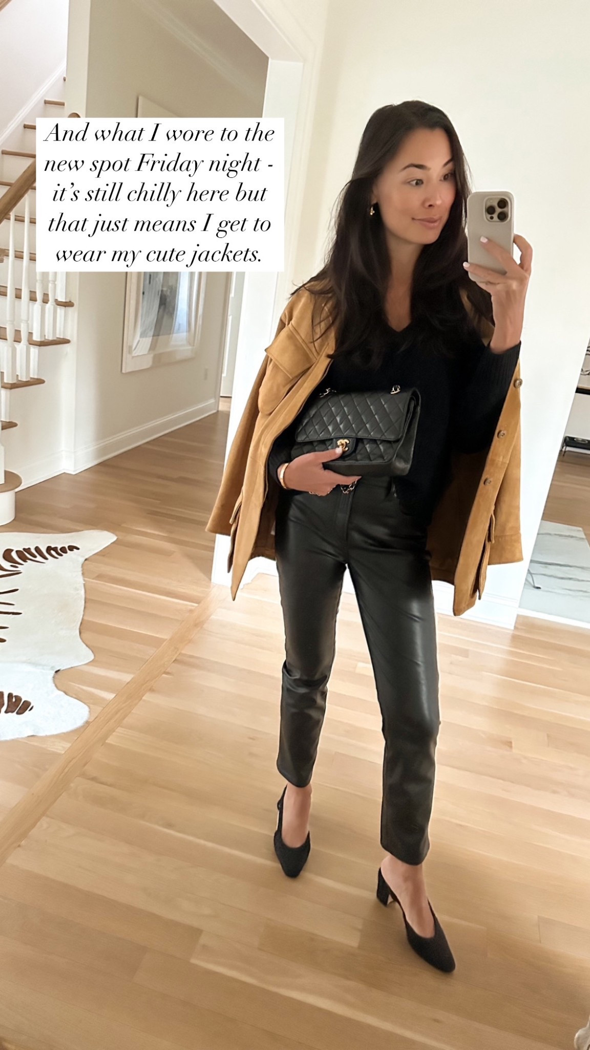 Suede jacket is from Slow in Kyoto, leather pants, spring fashion, Chanel slingback pumps. 

#LTKSeasonal #LTKShoeCrush #LTKWorkwear
