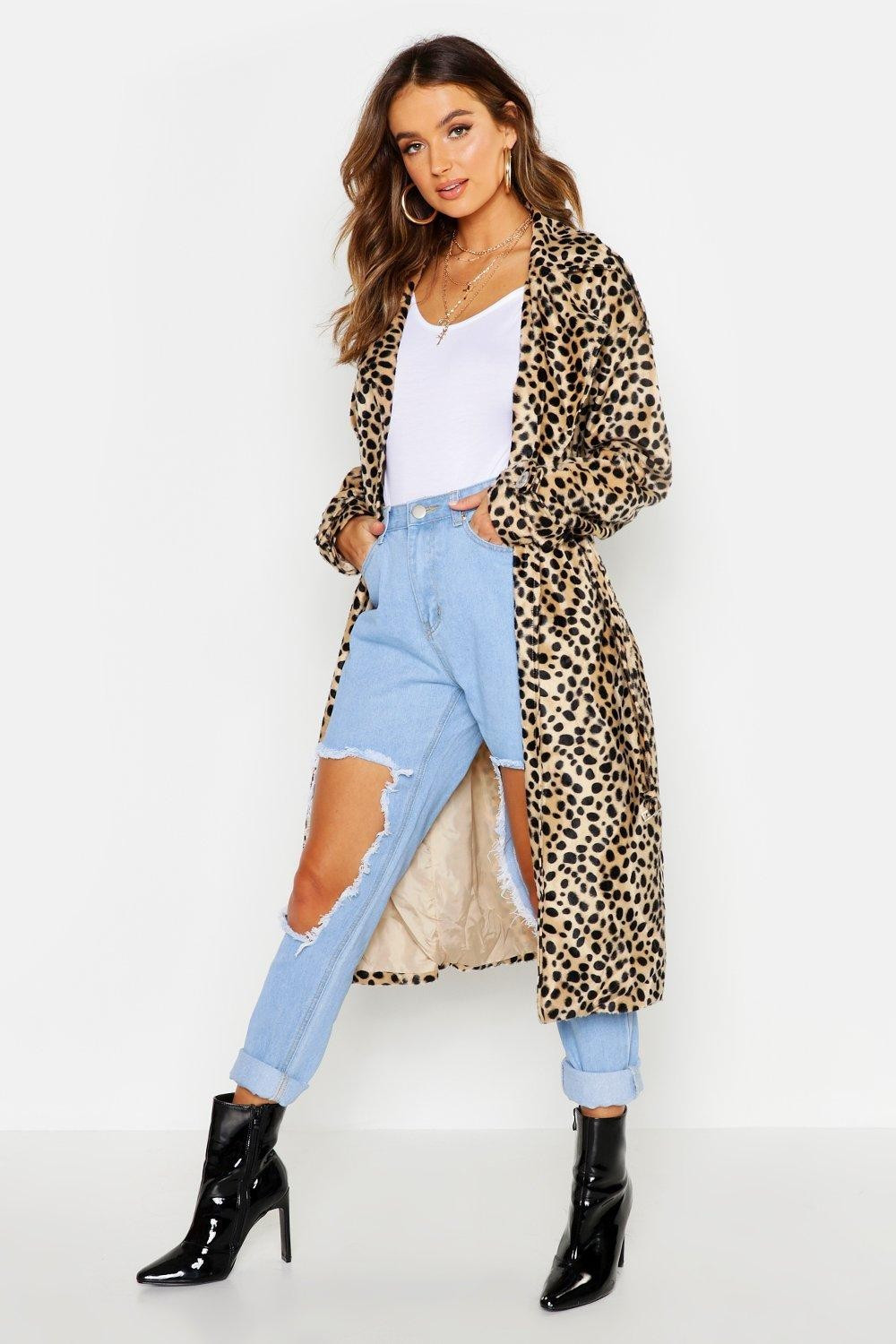 Faux Fur Leopard Trench Coat | Boohoo.com (US & CA)