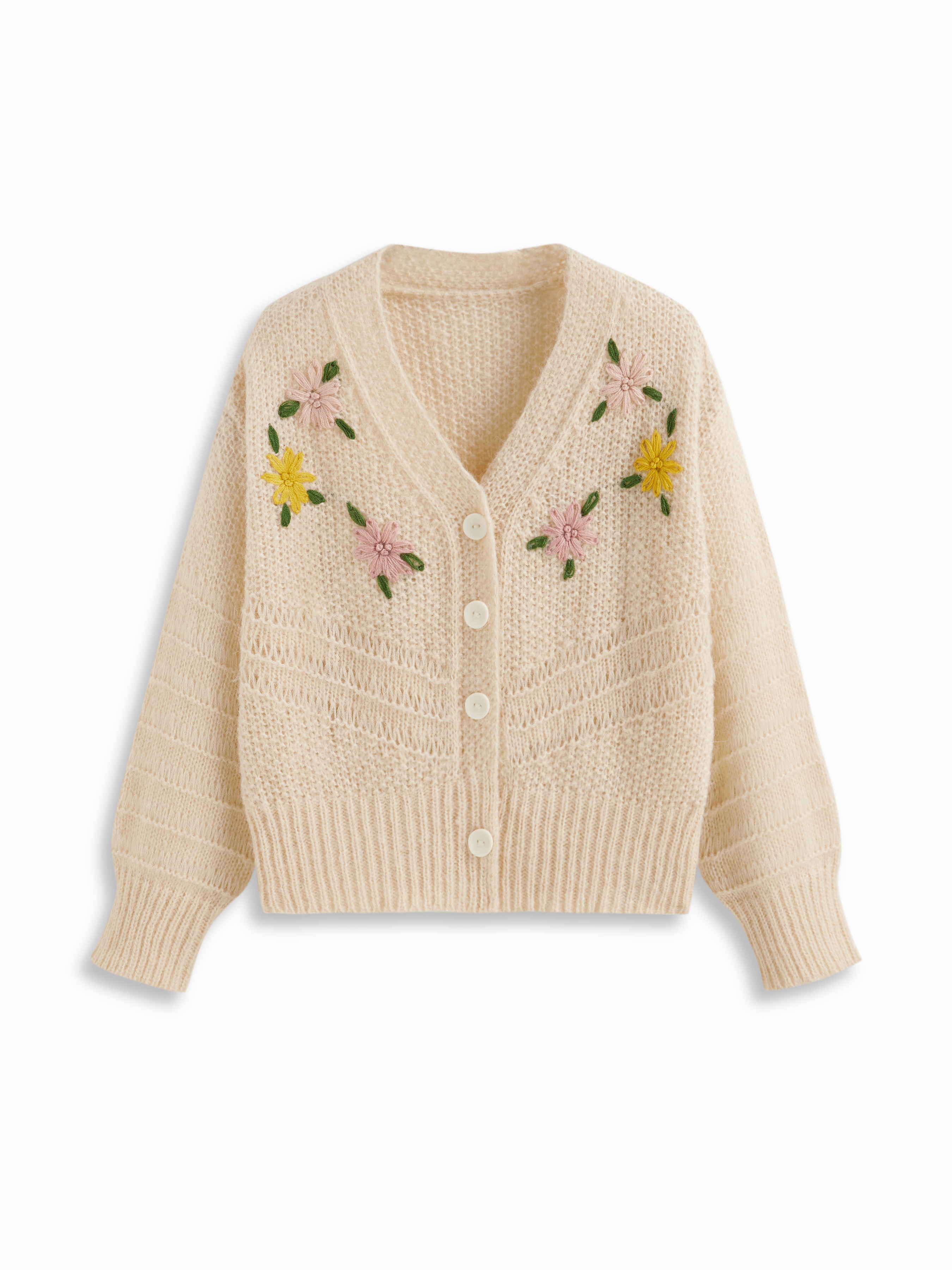 Tessuto in maglia Cardigan oversize in maglia con scollo a V e ricami floreali For Casual per tut... | Cider