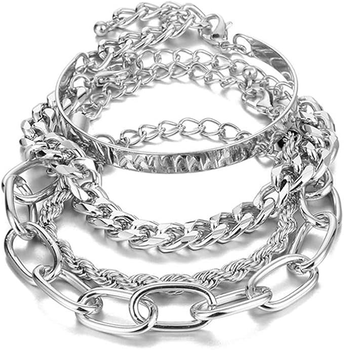 GONAROOK Layered Bracelet Set Surgical Steel 14K Gold Plated Cuff Bangles Figaro/Paper Link Chain... | Amazon (US)