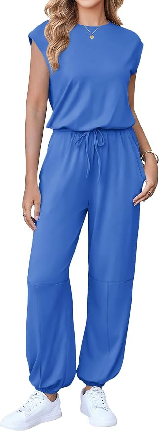 Ekouaer Womens Jumpsuit Casual One Piece Summer Vacation Outfit with Pocket | Jogger Romper,Crew ... | Amazon (US)
