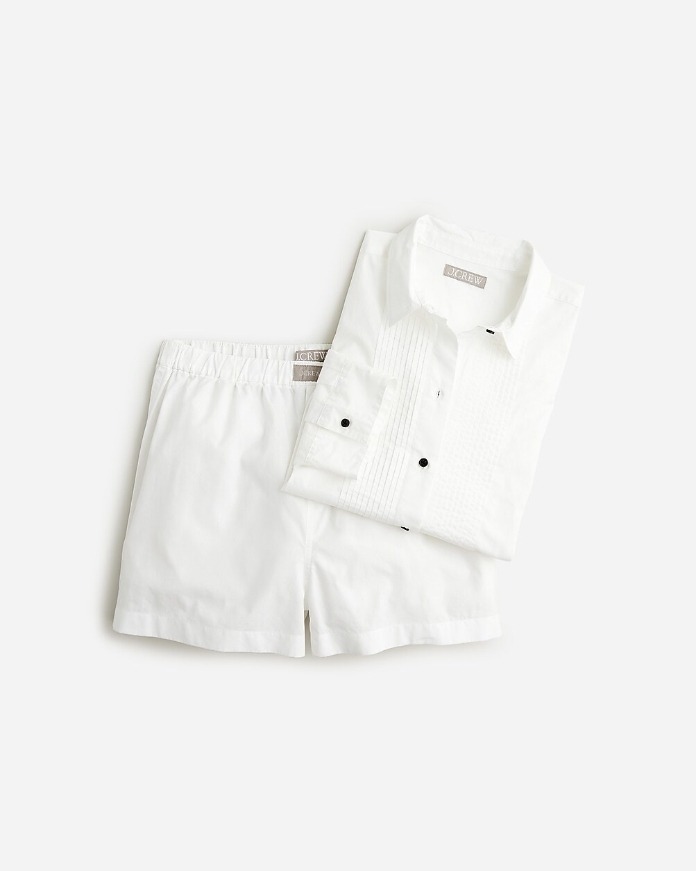 Cropped tuxedo shirt and boxer short pajama set in cotton poplin | J. Crew US