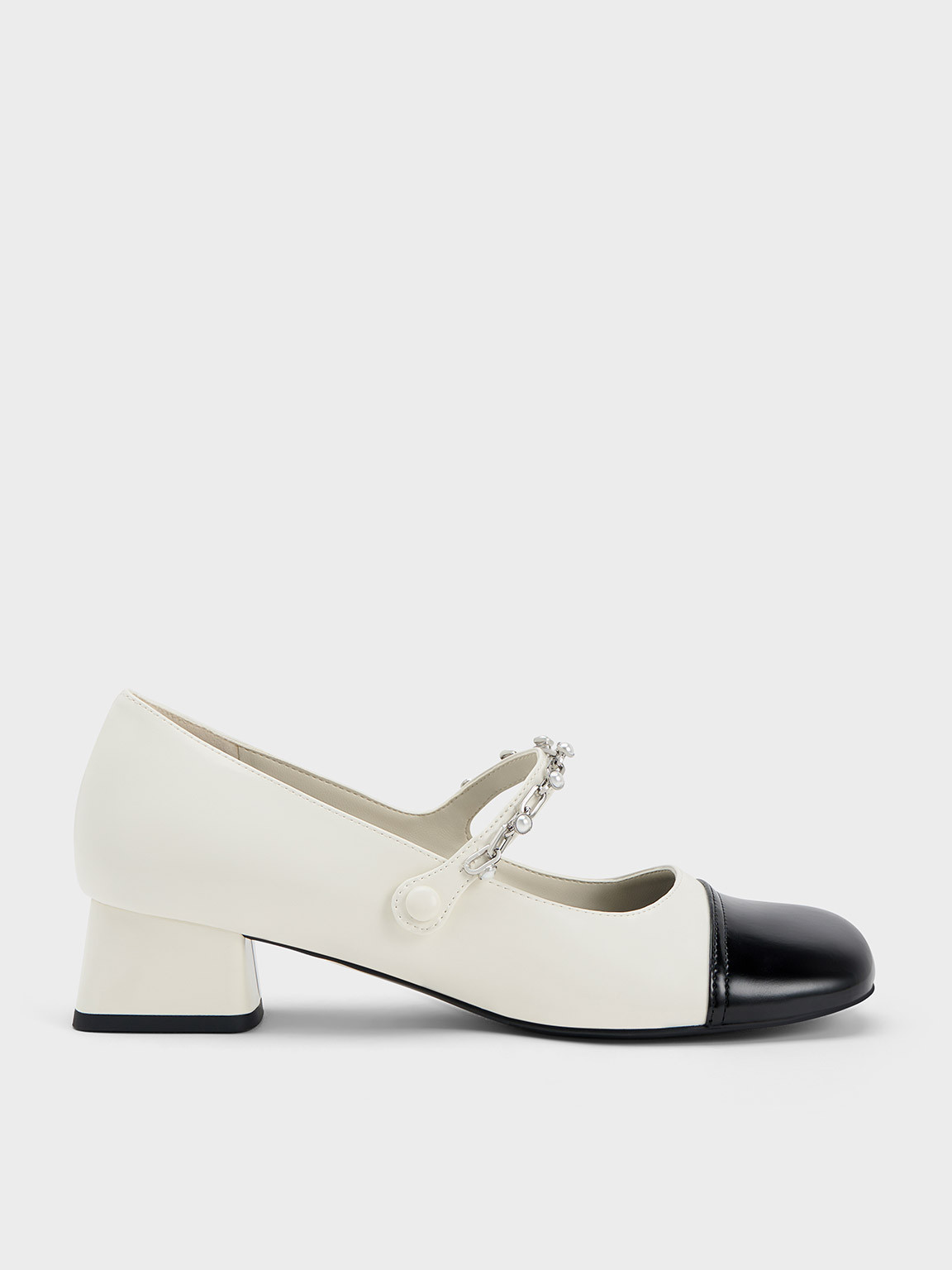 Beaded Chain-Link Mary Janes
 - White | Charles & Keith UK