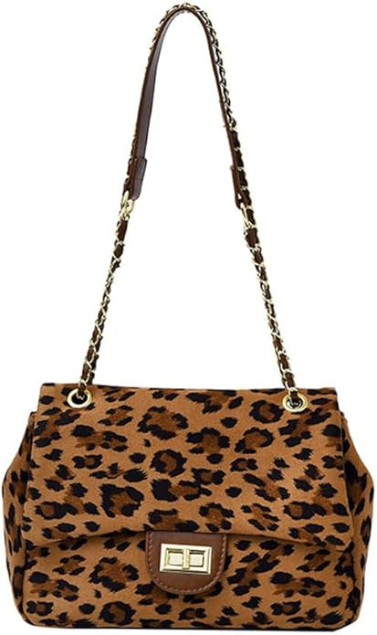 Leopard Suede Crossbody Bag with Chain Faux Suede Cheetah Print Shoulder Satchel Handbag Animal P... | Amazon (US)