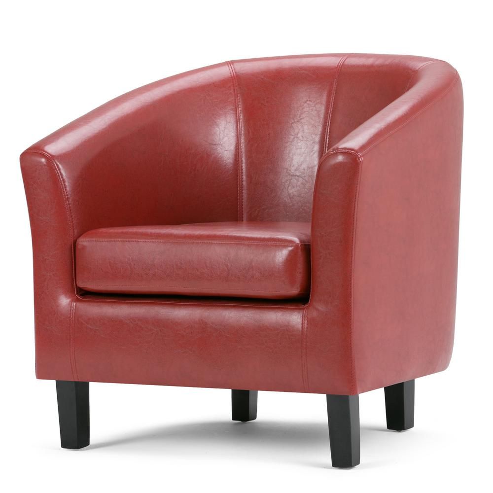 Simpli Home Austin 30 in. Wide Transitional Tub Chair in Red Faux Leather AXCTUB-003 - The Home D... | The Home Depot