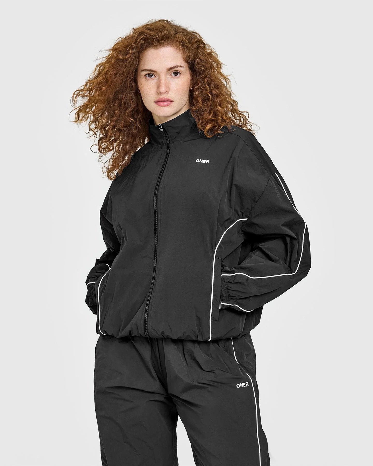 Oversized Piped Woven Track Jacket 
 Soft Black | Oner Active (UK / US)