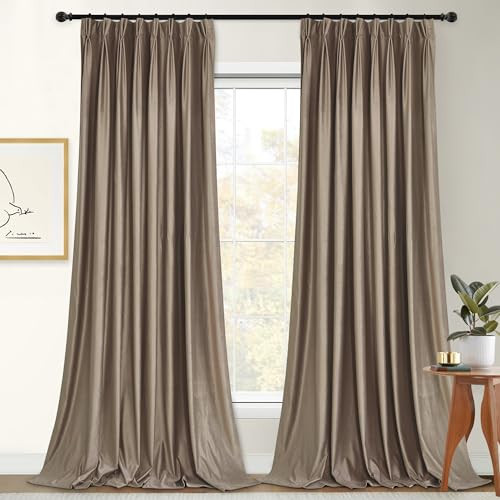 StangH Taupe Velvet Curtains for Bedroom, Pinch Pleated Elegant Home Decor Window Drapes 84 inch Privacy Room Darkening Thermal Insulated Room Divider for Dining Room, W52 x L84, 2 Panels | Amazon (US)