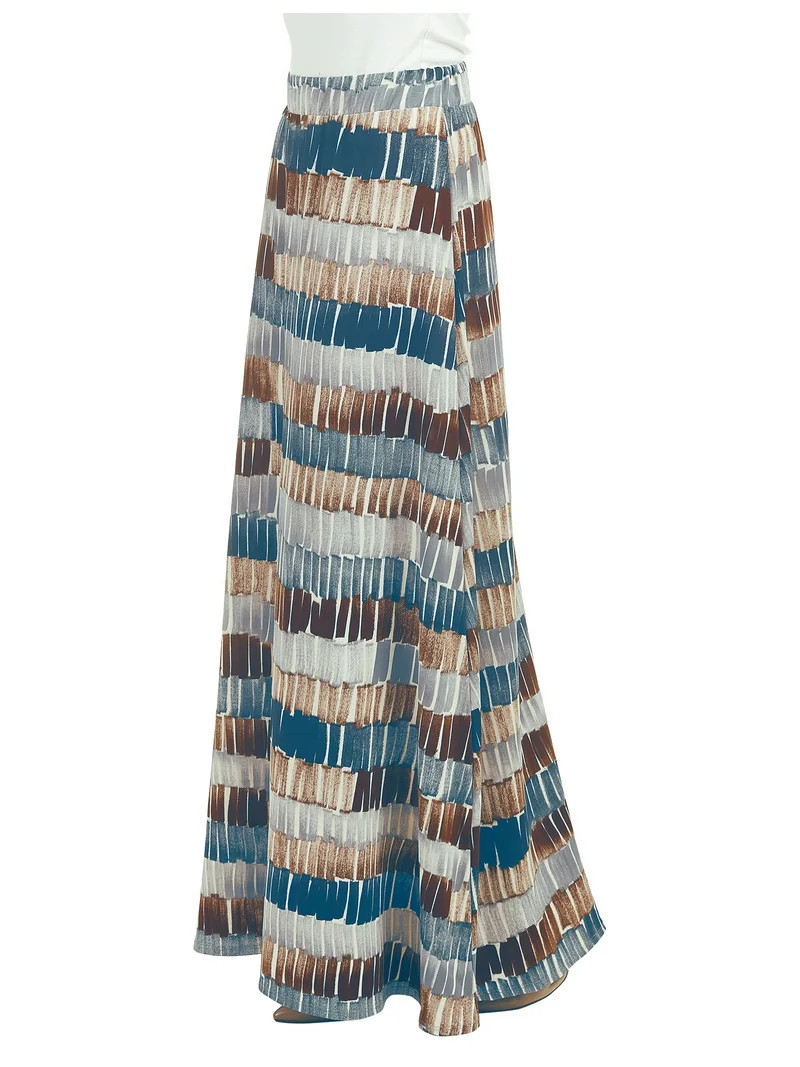 Made by Johnny Women's Printed Maxi Skirt with Waist Elastic Band M TEAL_BROWN | Walmart (US)