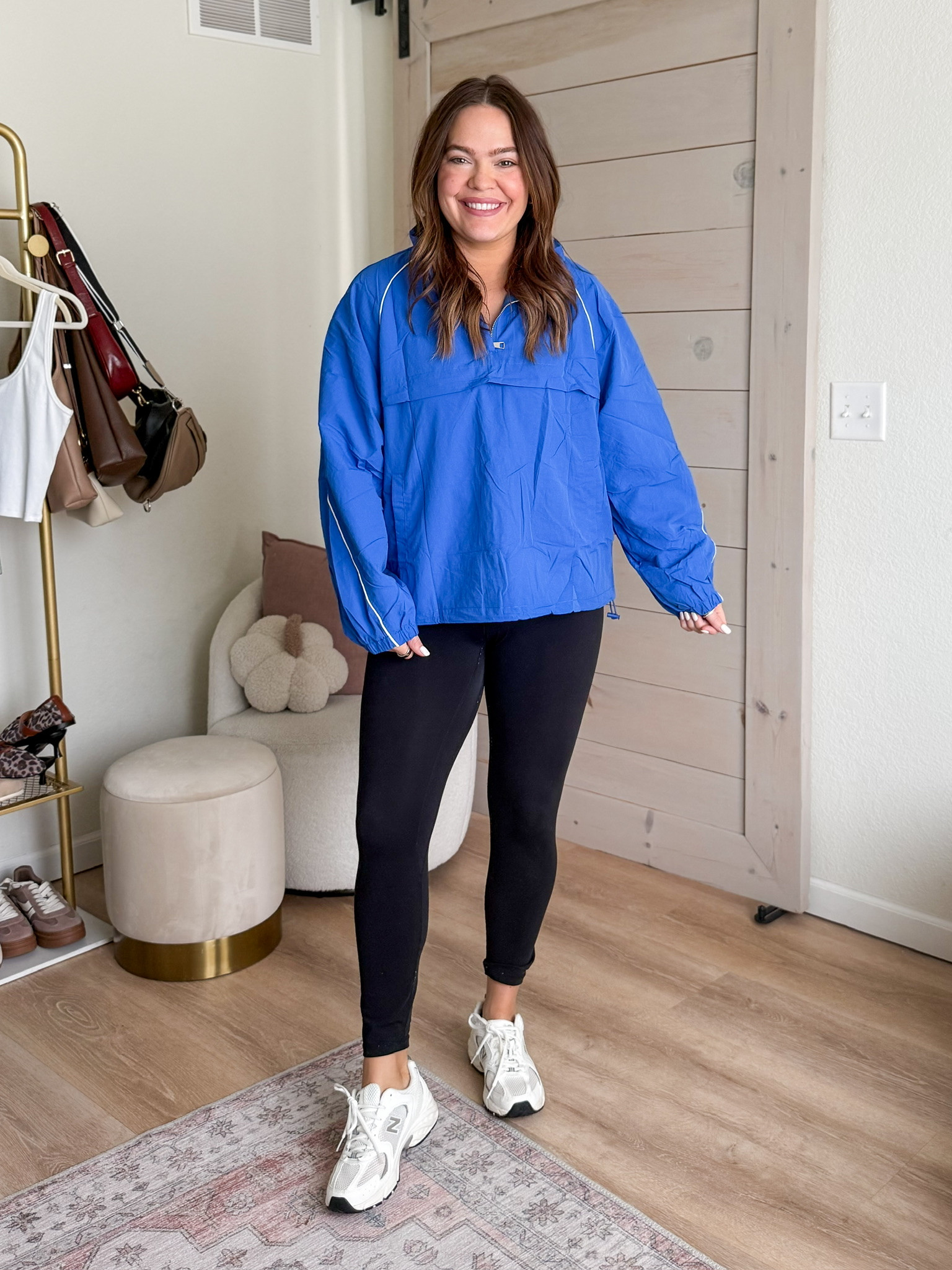 Hitting the gym in this cozy blue windbreaker, perfect for layering over my workout leggings and sneakers. #athleisure
 

 #LTKootd #LTKActive #LTKMidsize