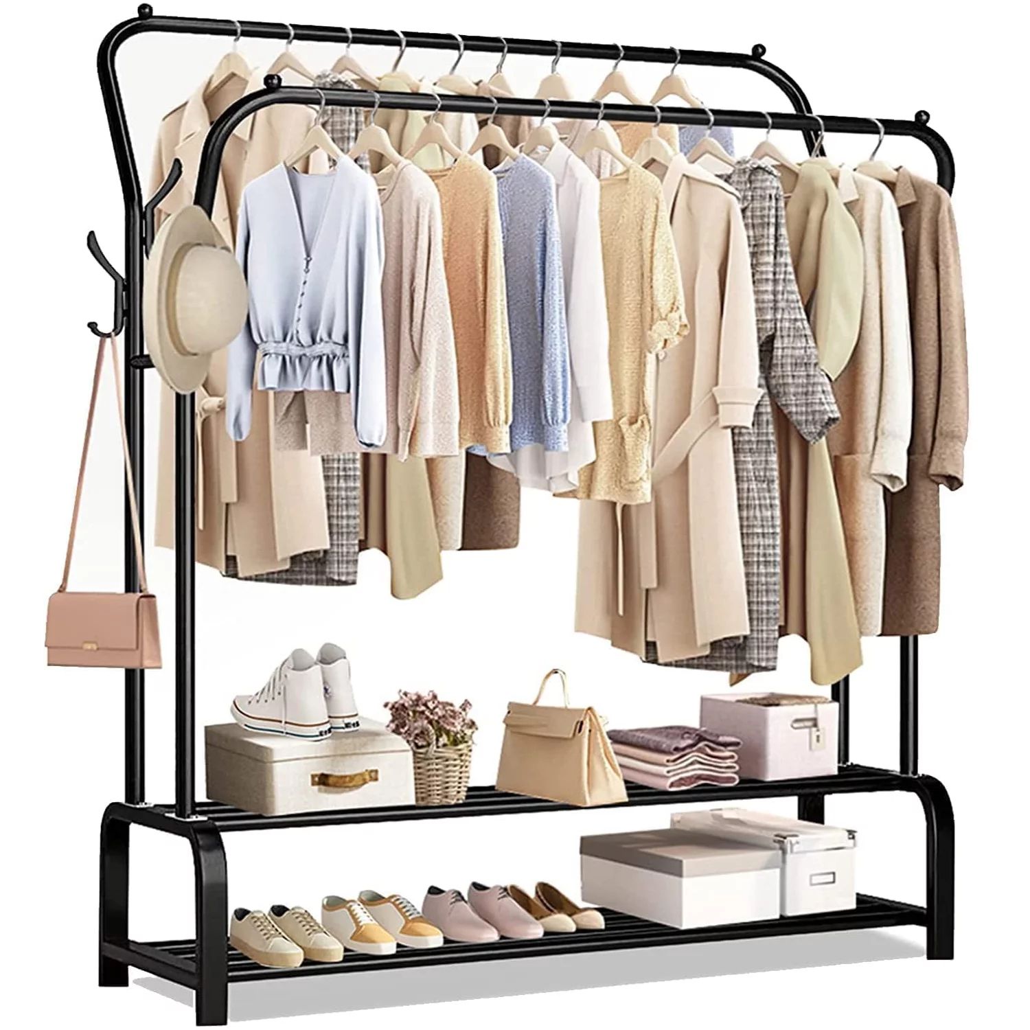 UNTIMATY Clothing Garment Rack Heavy Duty Freestanding Metal Clothes Stand Double Rail 8 Hangers ... | Walmart (US)