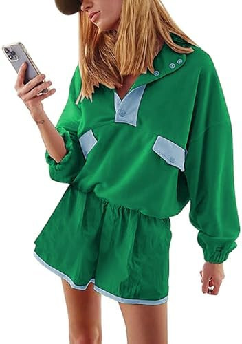 Women's Two Piece Short Sets Summer Lounge Sweatsuits Long Sleeve Outfits Travel Tracksuit with P... | Amazon (US)