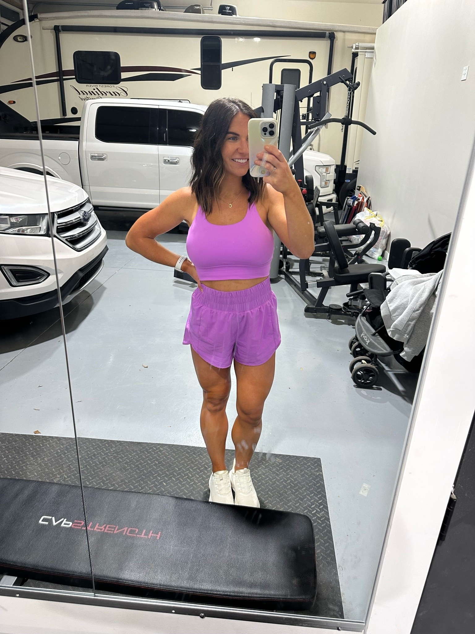 I’m a 34D and typically a size 2 wearing a medium in the top and a small in the shorts!

#LTKootd #LTKActive