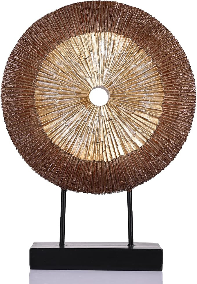 12" Tall Abstract Brown Gold Round Sculpture - Unique Wood Color Home Decoration for Above Cupboa... | Amazon (US)