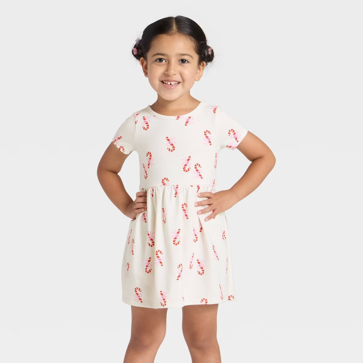 Toddler Girls' Short Sleeve Candy Cane Dress - Cat & Jack™ Almond Cream 2T | Target