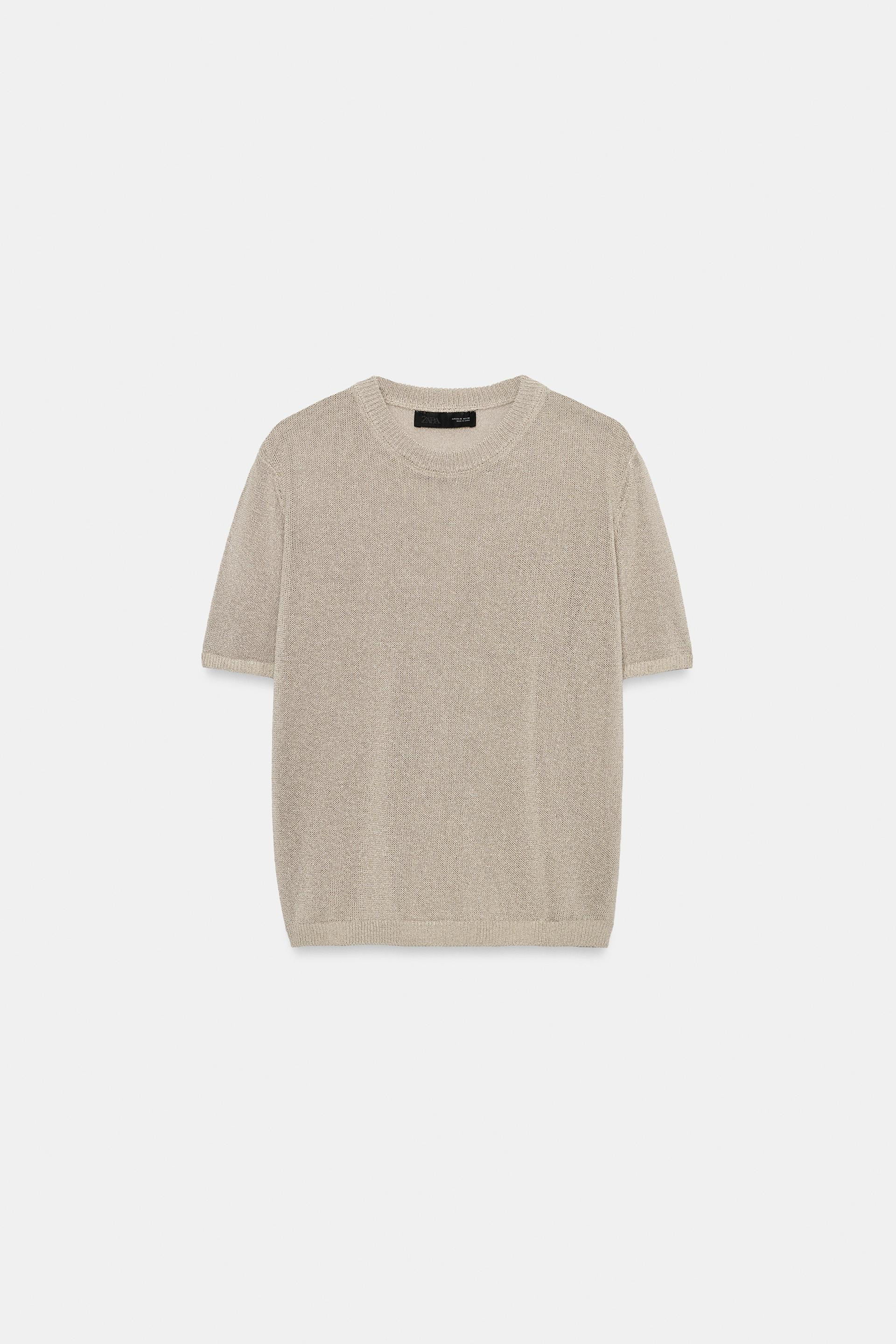 Zara - Short Sleeve Knit Top - Sand - M - Woman | Zara Canada