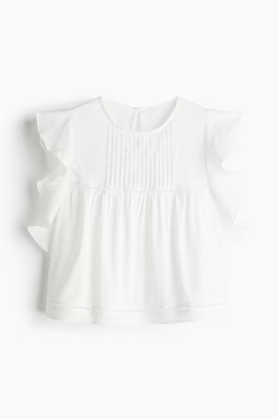 H & M - Flutter-Sleeved Blouse - White | H&M (US + CA)