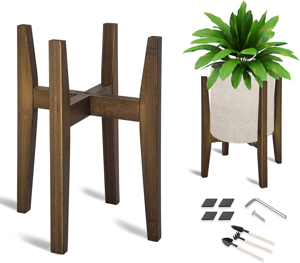 Adjustable Plant Stand, Bamboo Mid Century Modern Indoor Plants Stands, Corner Flower Holder for ... | Amazon (US)