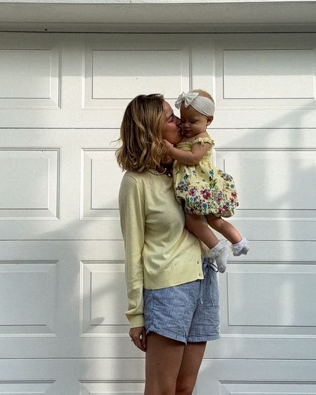 GAP yellow cardigan and baby sundress 

#LTKstyletip #LTKbaby #LTKfindsunder50