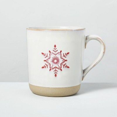 16oz Festive Snowflake Stoneware Mug Light Gray/Red - Hearth & Hand™ with Magnolia | Target