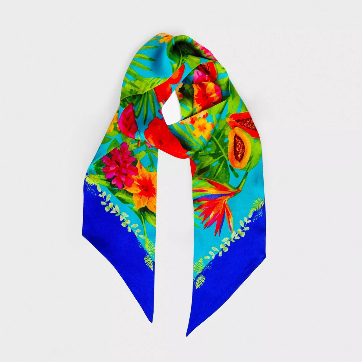 Women\u2019s Silk Skinny Scarf - A New Day\u2122 Turquoise Tropical Floral Print One Size Fits Mo... | Target